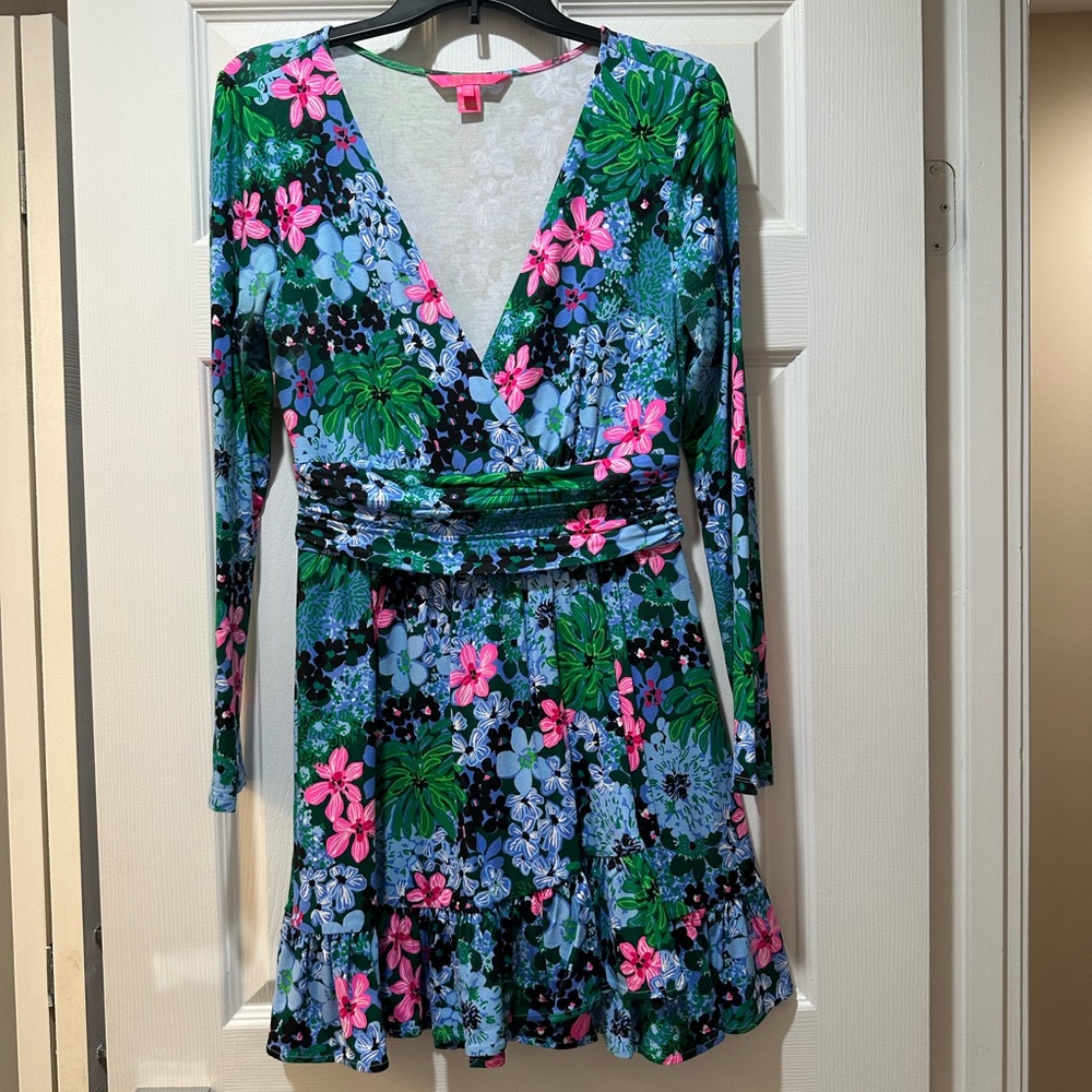 Floral V-Neck romper Dress - Green and Pink